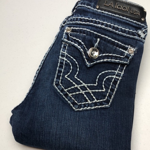 L.A. IDOL PREMIUM DENIM JEANS SKINNY 31x31 1/2” SEAROVSKI CRYSTAL 💎